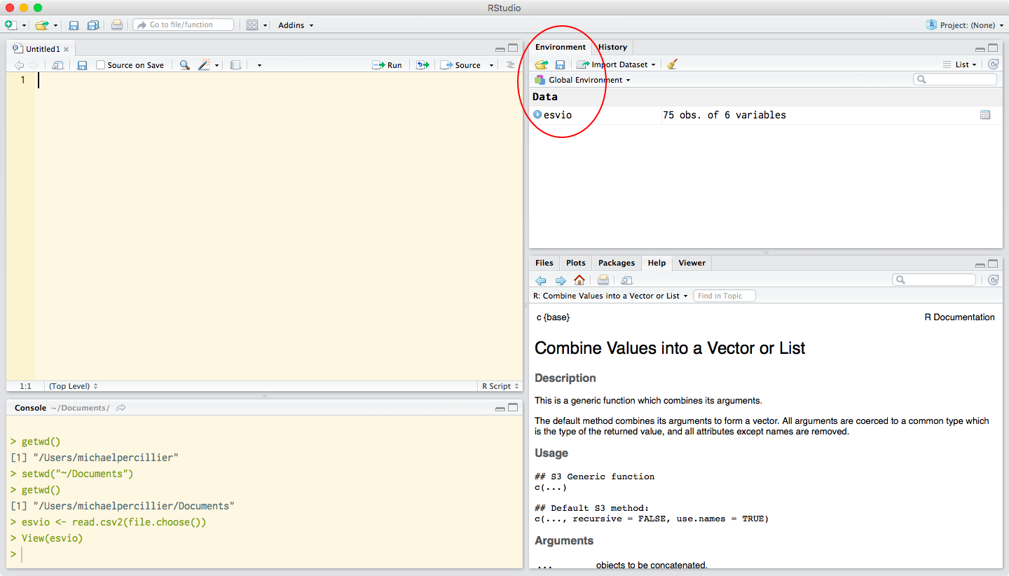 Figure 6. Example of a saved variable listed in the Environment tab in RStudio